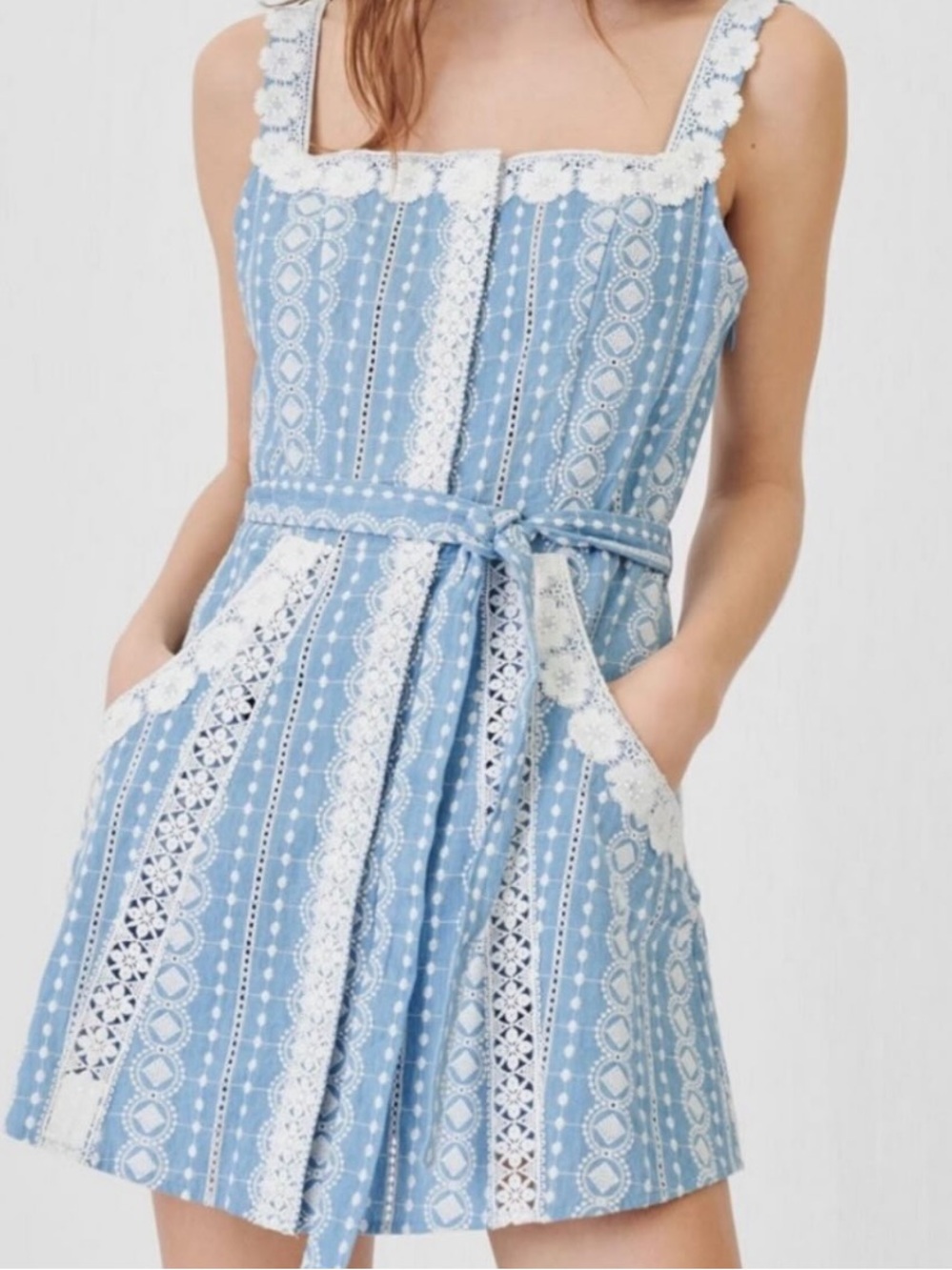 Lace-Trim Blue Striped Romper